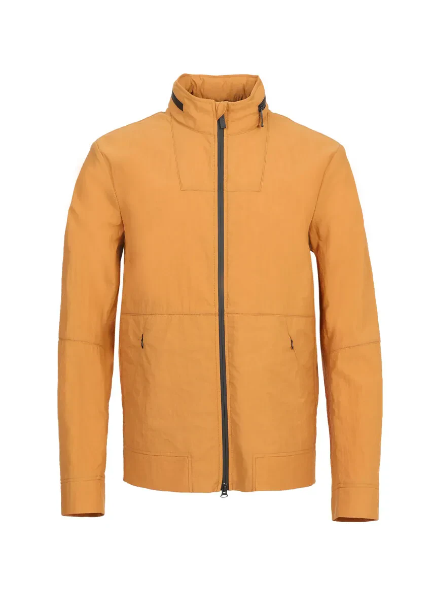 Turuncu Regular Fit Dik Yaka Casual Dokuma Mont - 9