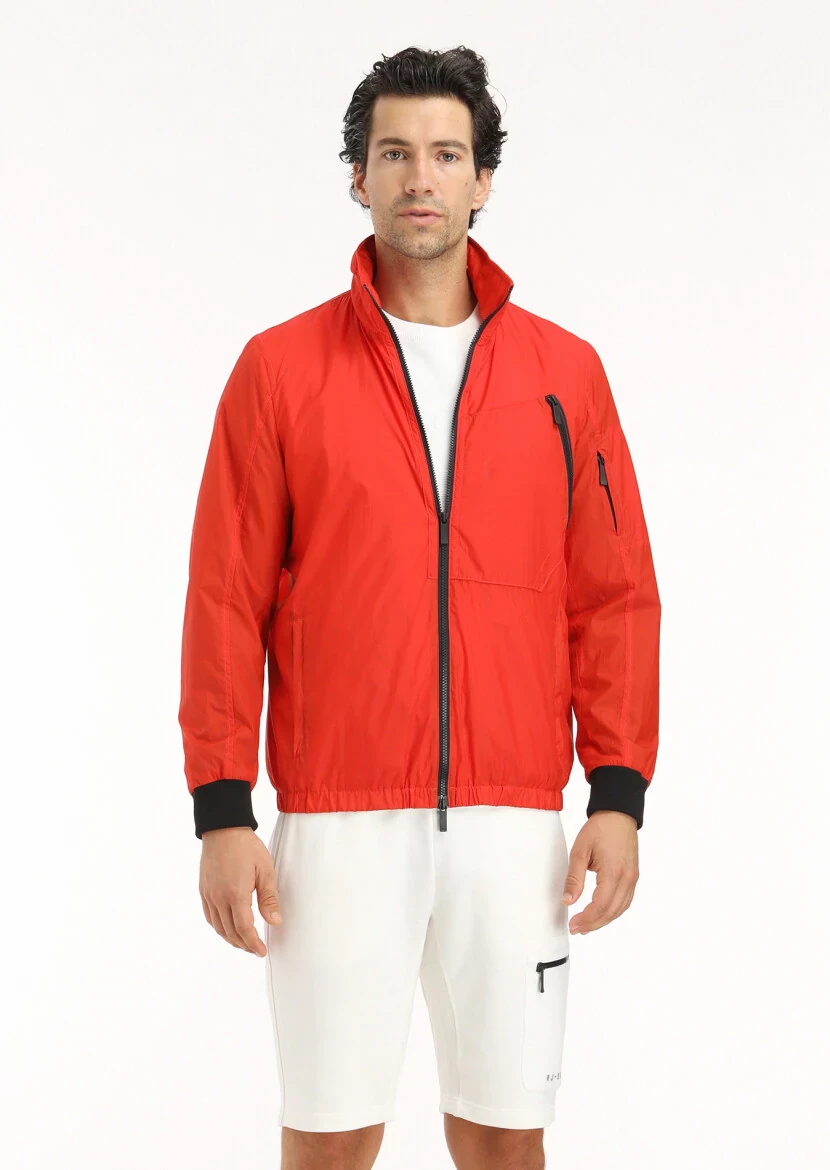 Turuncu Regular Fit Dik Yaka Denim Dokuma Mont 
