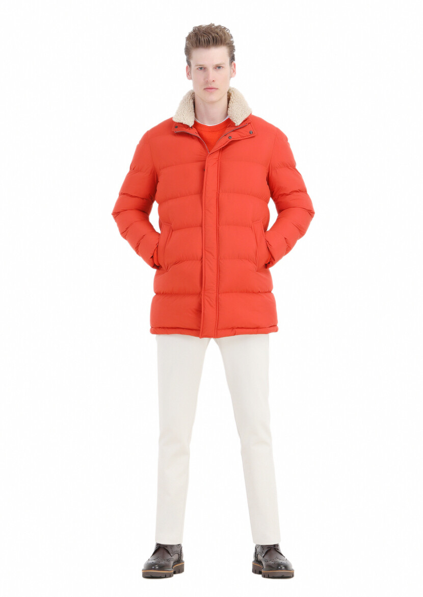 Turuncu Regular Fit Gömlek Yaka Casual Dokuma Kaban - 3
