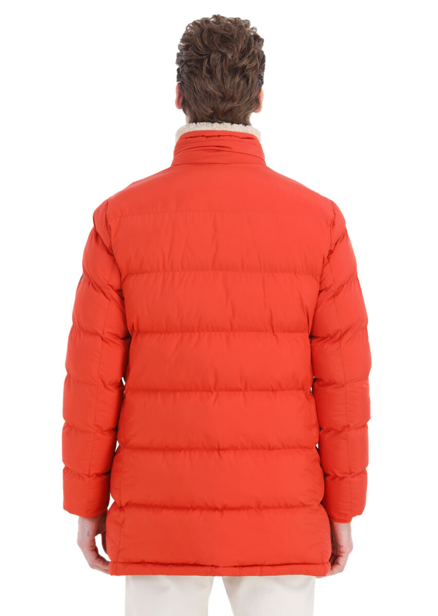 Turuncu Regular Fit Gömlek Yaka Casual Dokuma Kaban - 6