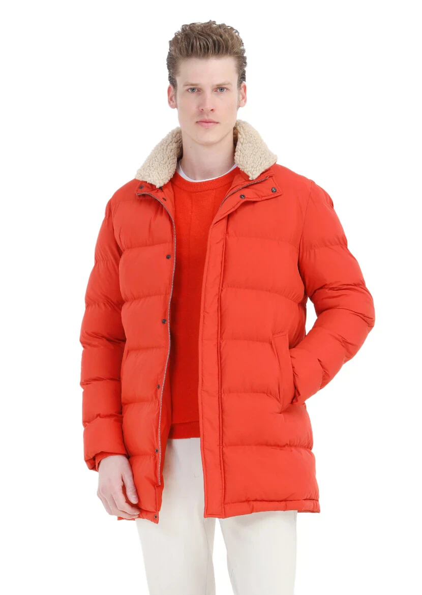 Turuncu Regular Fit Gömlek Yaka Casual Dokuma Kaban - 1