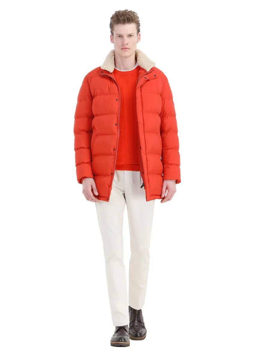 Turuncu Regular Fit Gömlek Yaka Casual Dokuma Kaban - 2