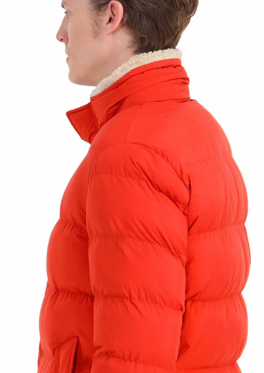 Turuncu Regular Fit Gömlek Yaka Casual Dokuma Kaban - 5