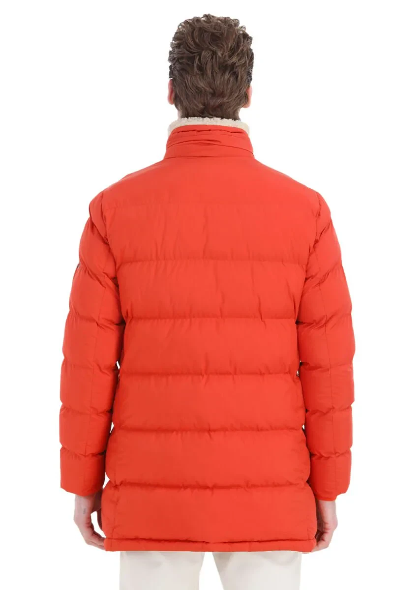 Turuncu Regular Fit Gömlek Yaka Casual Dokuma Kaban - 6