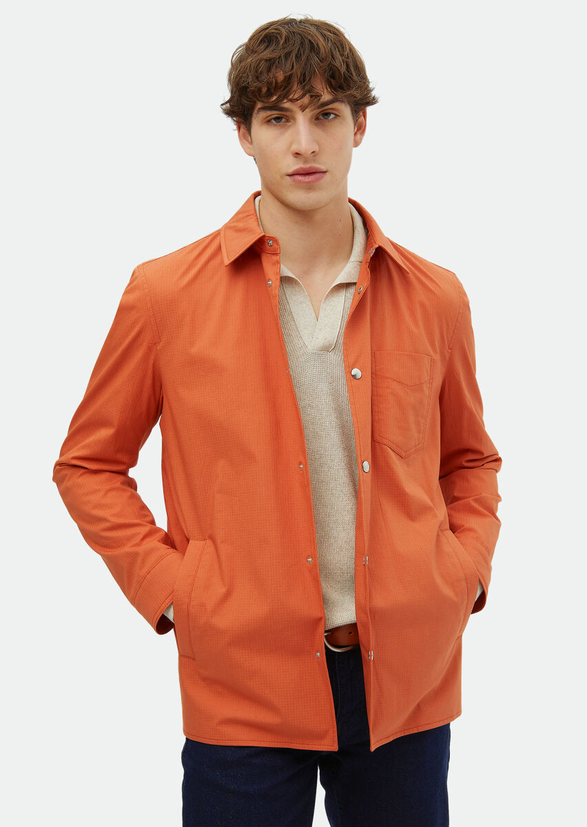 Turuncu Regular Fit Gömlek Yaka Casual Dokuma Mont - 1