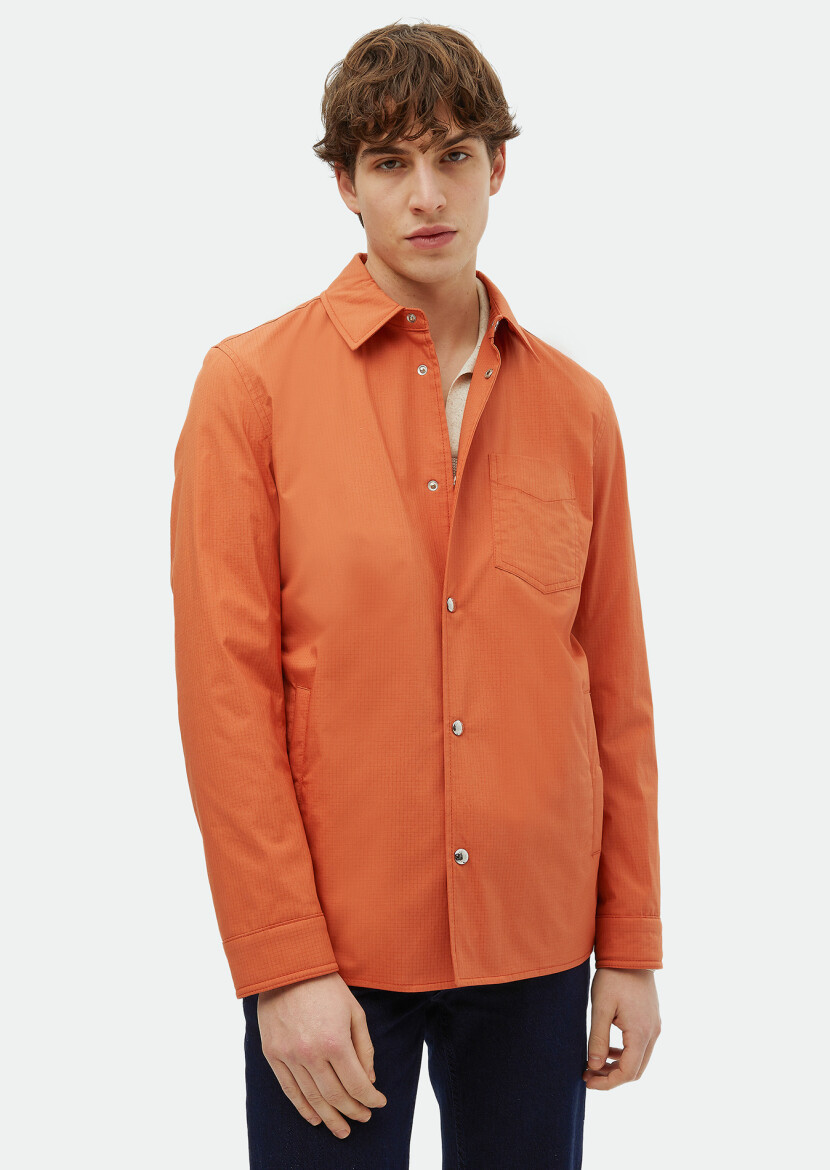 Turuncu Regular Fit Gömlek Yaka Casual Dokuma Mont - 3