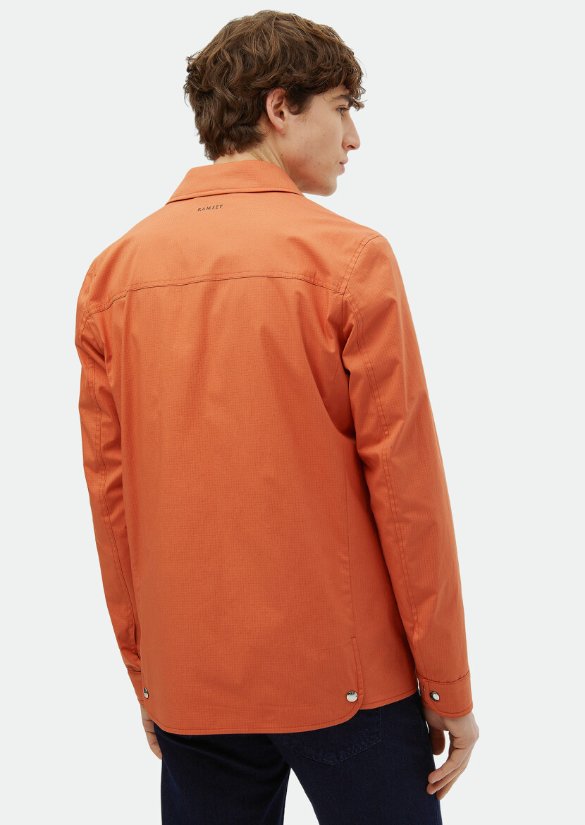 Turuncu Regular Fit Gömlek Yaka Casual Dokuma Mont - 6