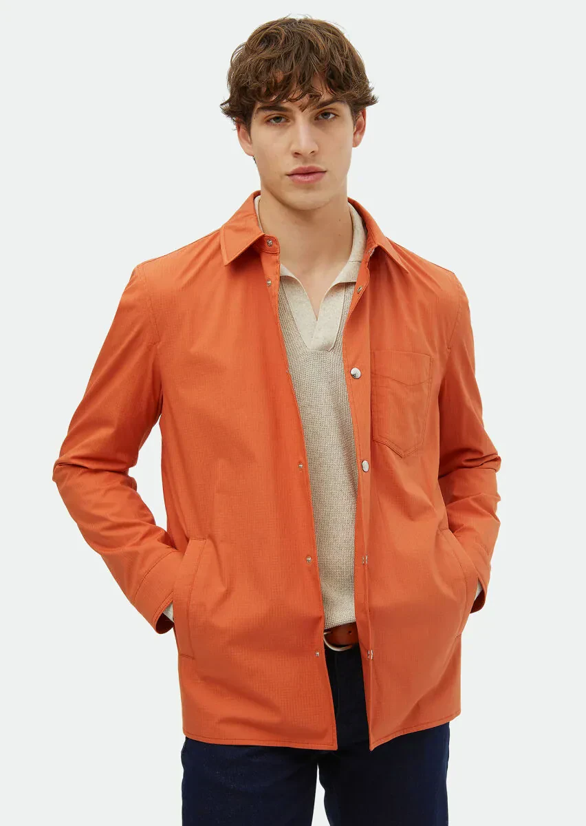 Turuncu Regular Fit Gömlek Yaka Casual Dokuma Mont - 1