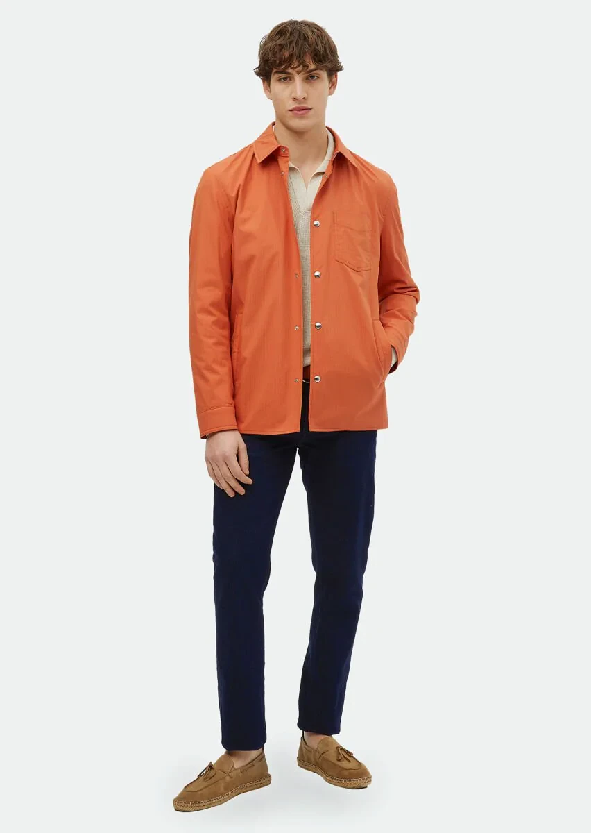 Turuncu Regular Fit Gömlek Yaka Casual Dokuma Mont - 2