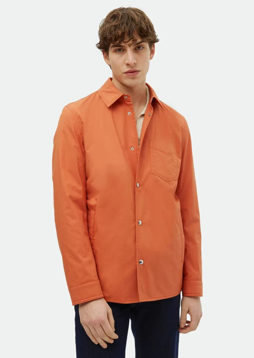 Turuncu Regular Fit Gömlek Yaka Casual Dokuma Mont - 3