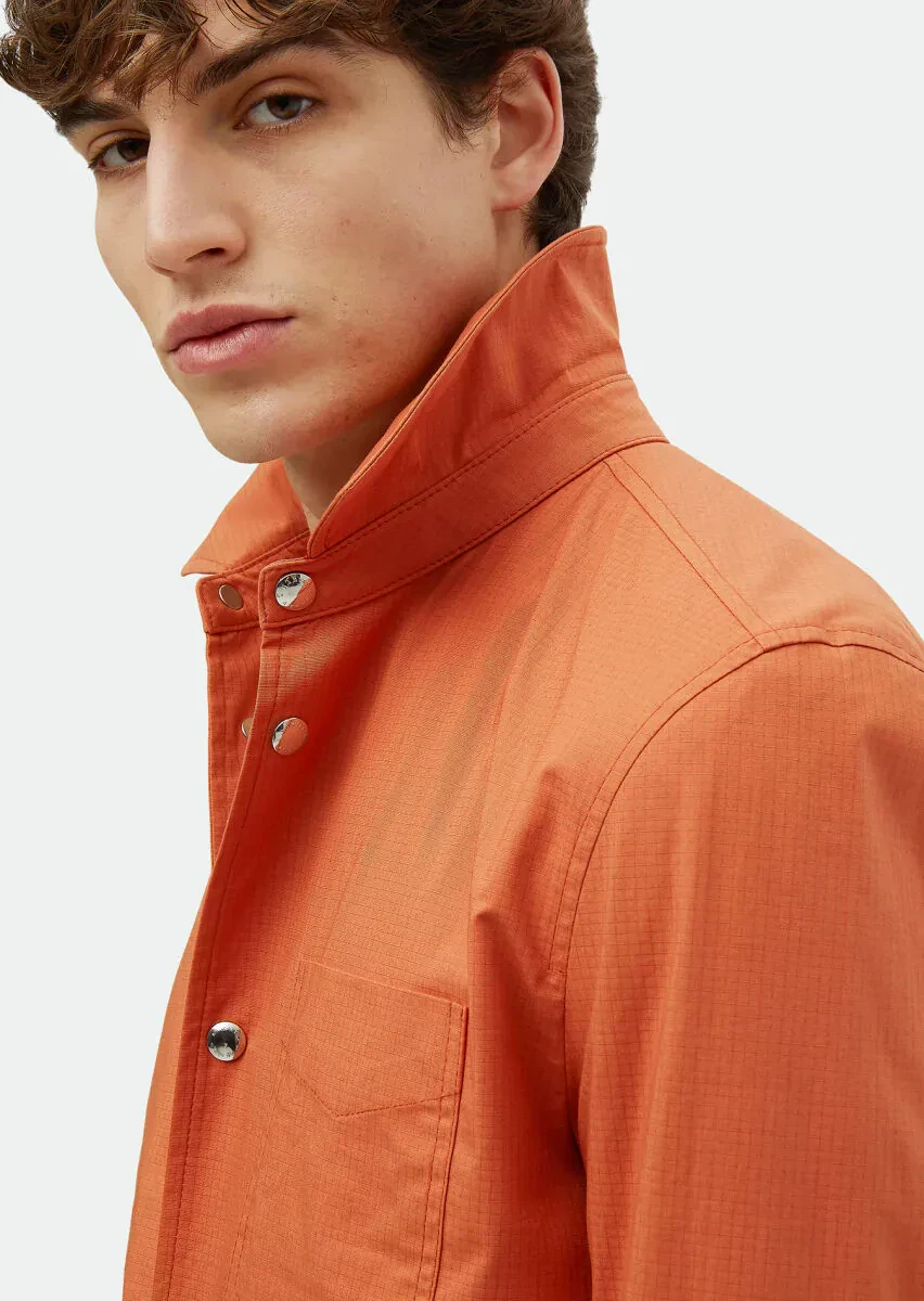 Turuncu Regular Fit Gömlek Yaka Casual Dokuma Mont - 4
