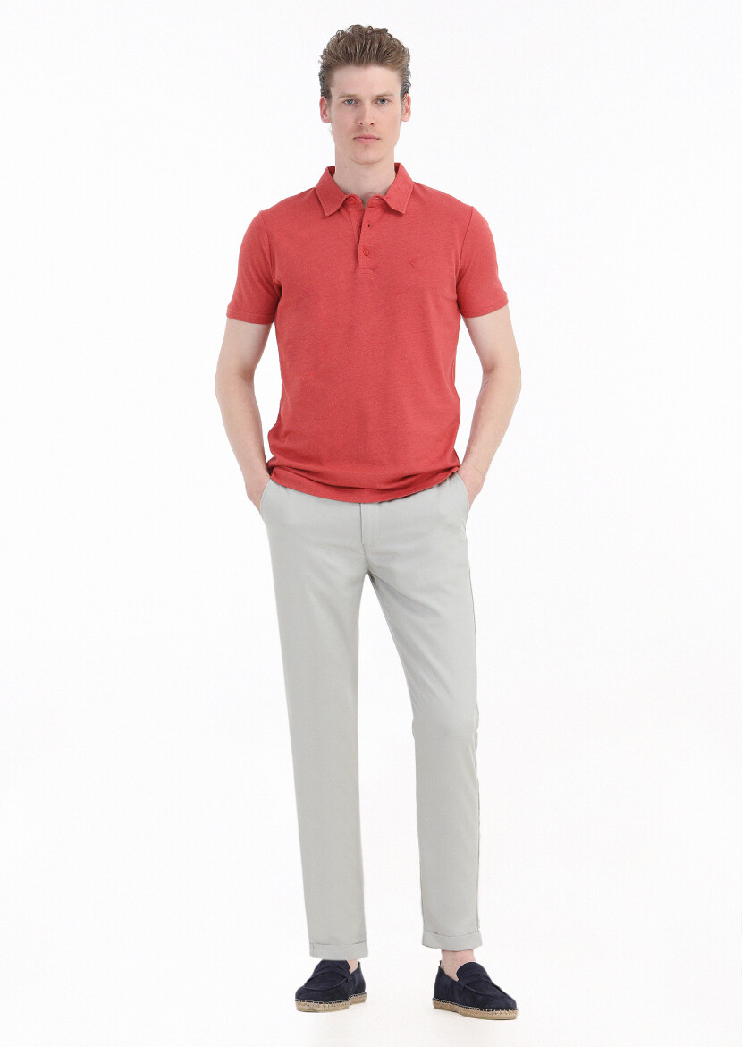 Vermilion Plain Polo Neck Cotton Blended T-Shirt 