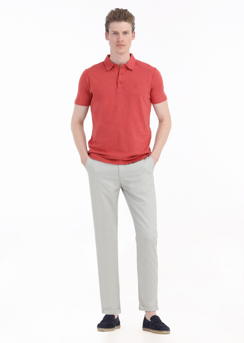 Vermilion Plain Polo Neck Cotton Blended T-Shirt - 2