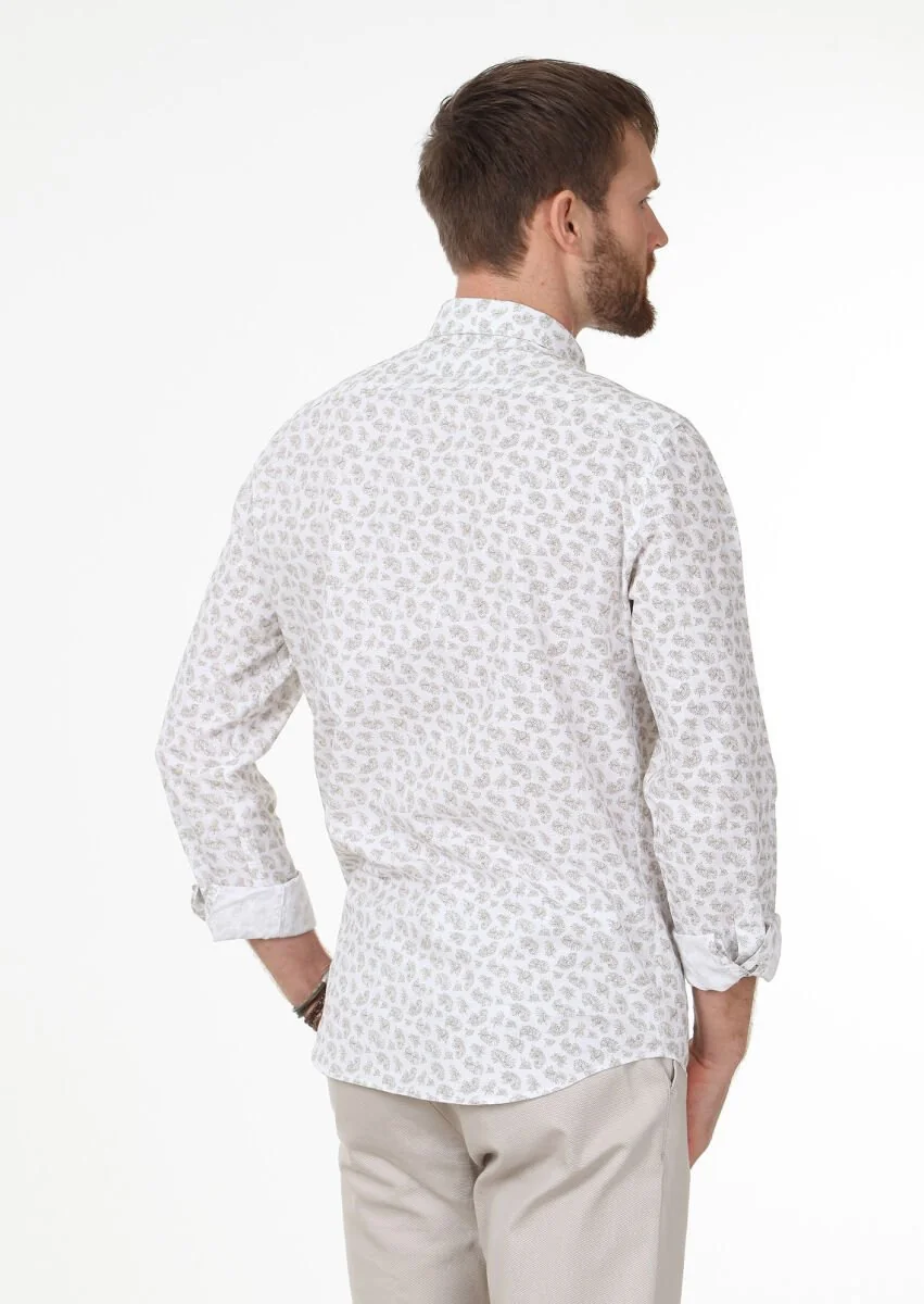 Vizon Baskılı Regular Fit Dokuma Casual Pamuk Karışımlı Gömlek - 4