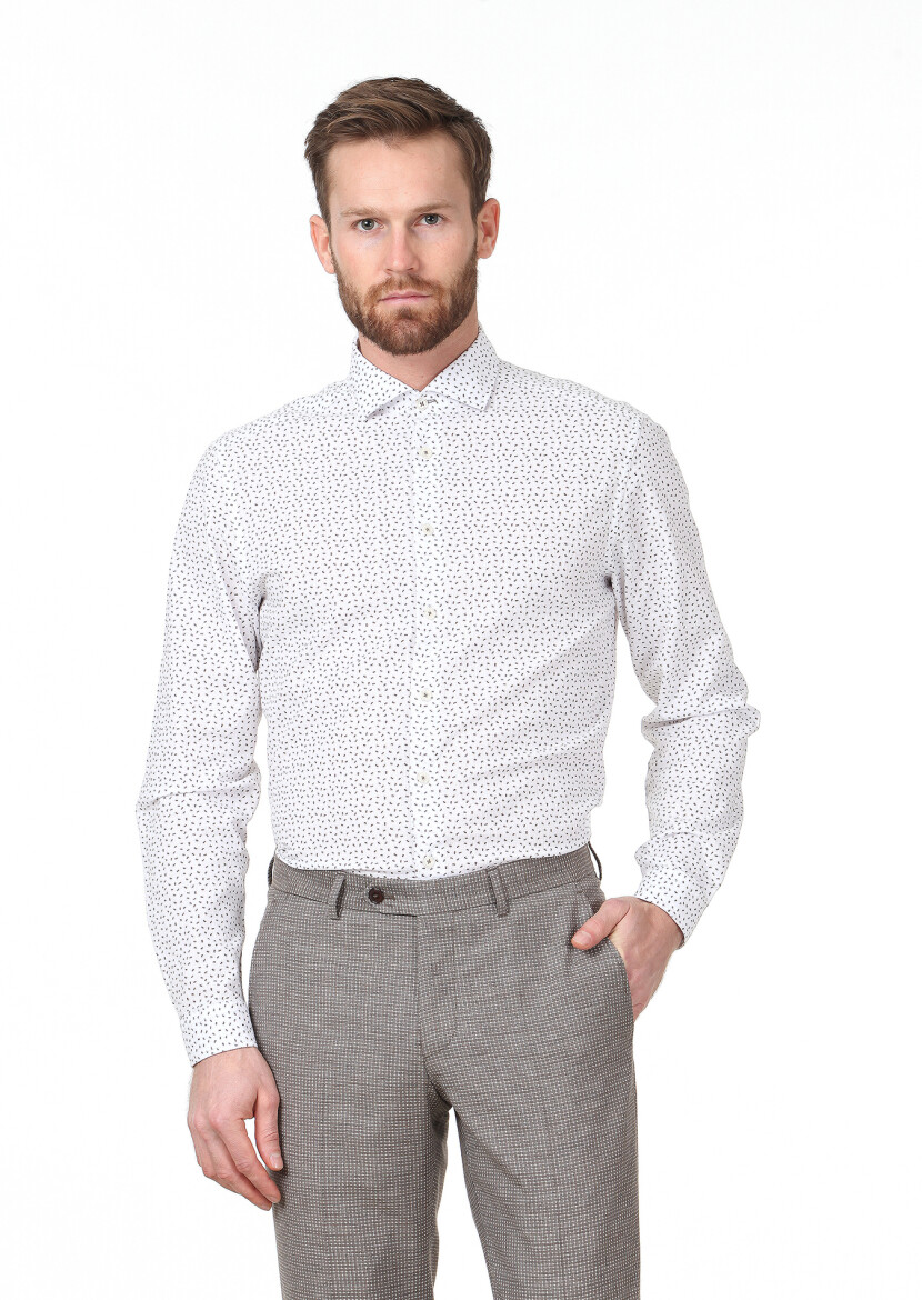 Vizon Baskılı Regular Fit Uzun Dokuma Casual %100 Pamuk Gömlek - 1