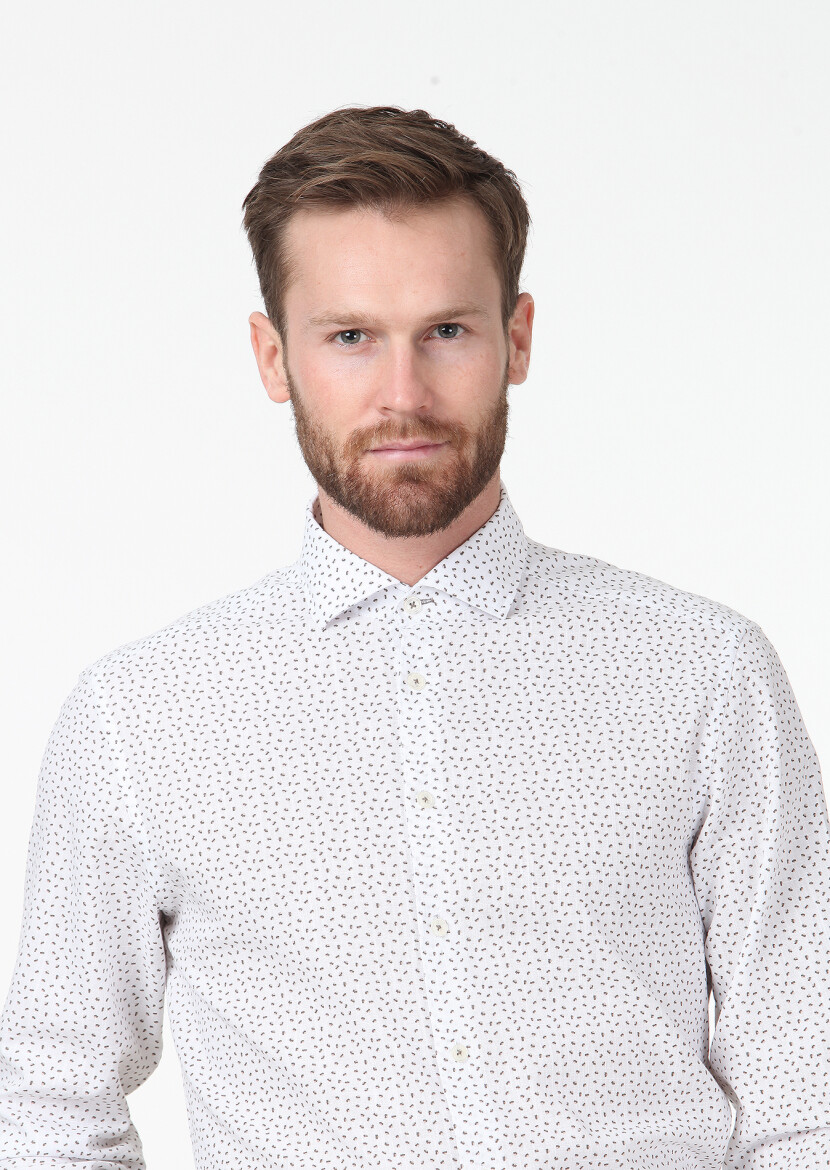 Vizon Baskılı Regular Fit Uzun Dokuma Casual %100 Pamuk Gömlek - 3