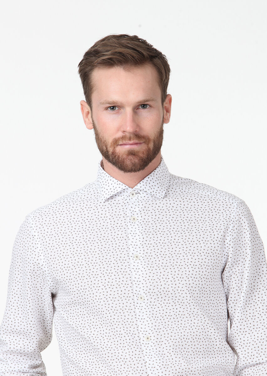 Vizon Baskılı Regular Fit Uzun Dokuma Casual %100 Pamuk Gömlek - 3