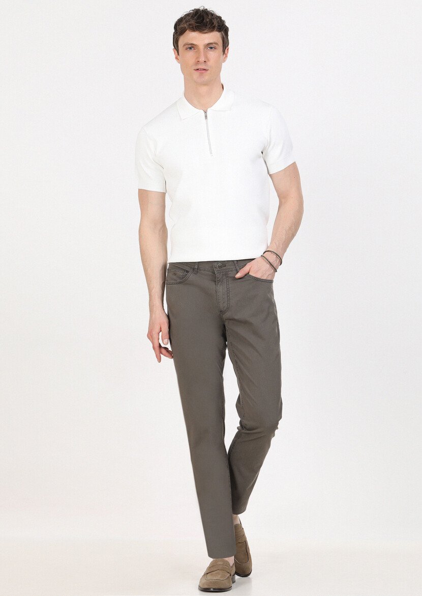 Vizon Çizgili Dokuma Slim Fit Casual Pantolon - 1