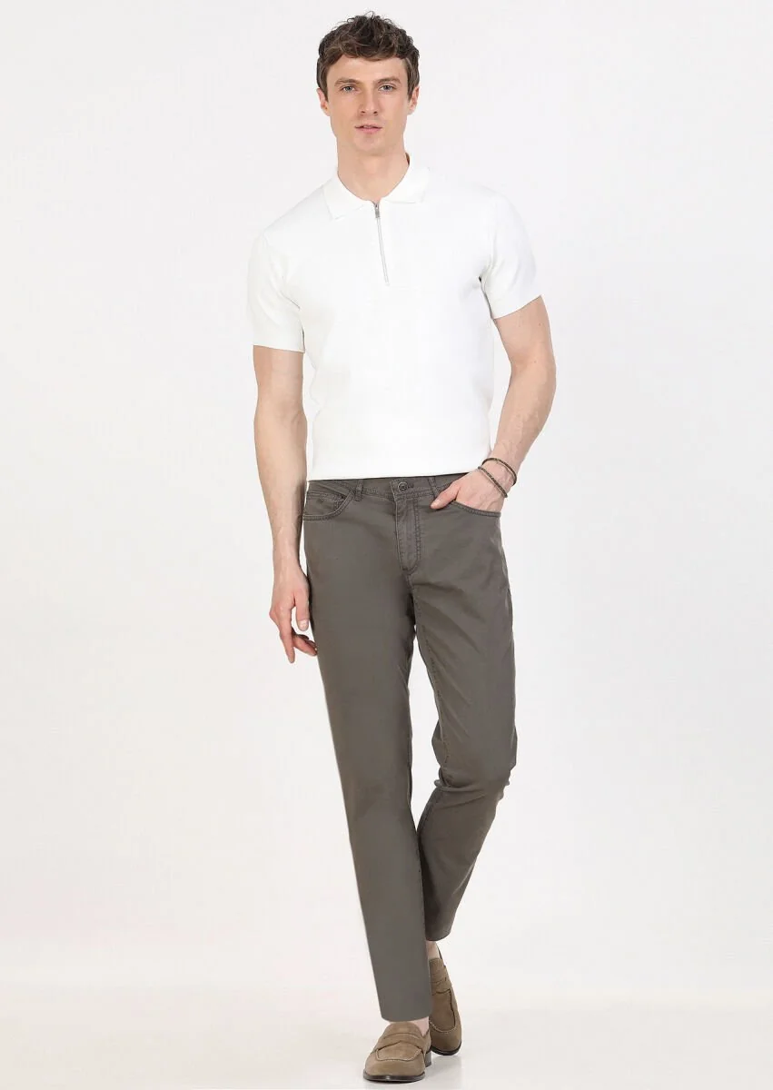 Vizon Çizgili Dokuma Slim Fit Casual Pantolon - 1