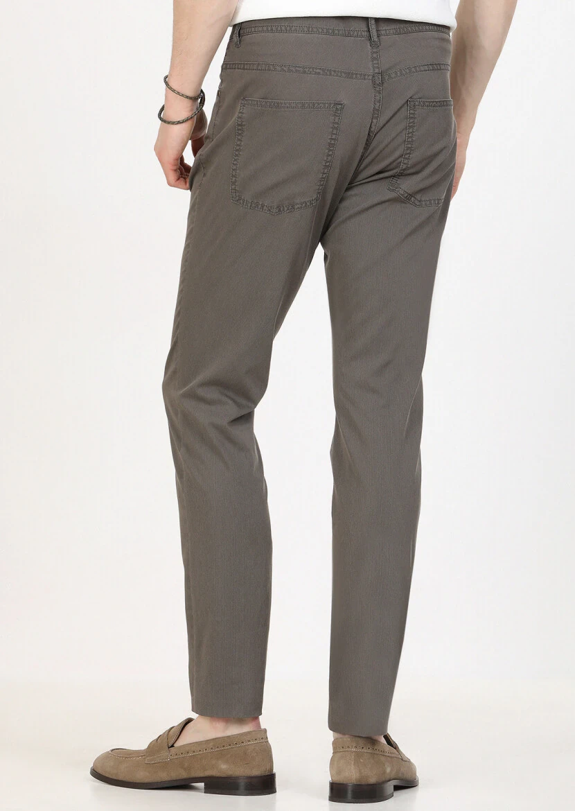 Vizon Çizgili Dokuma Slim Fit Casual Pantolon - 4