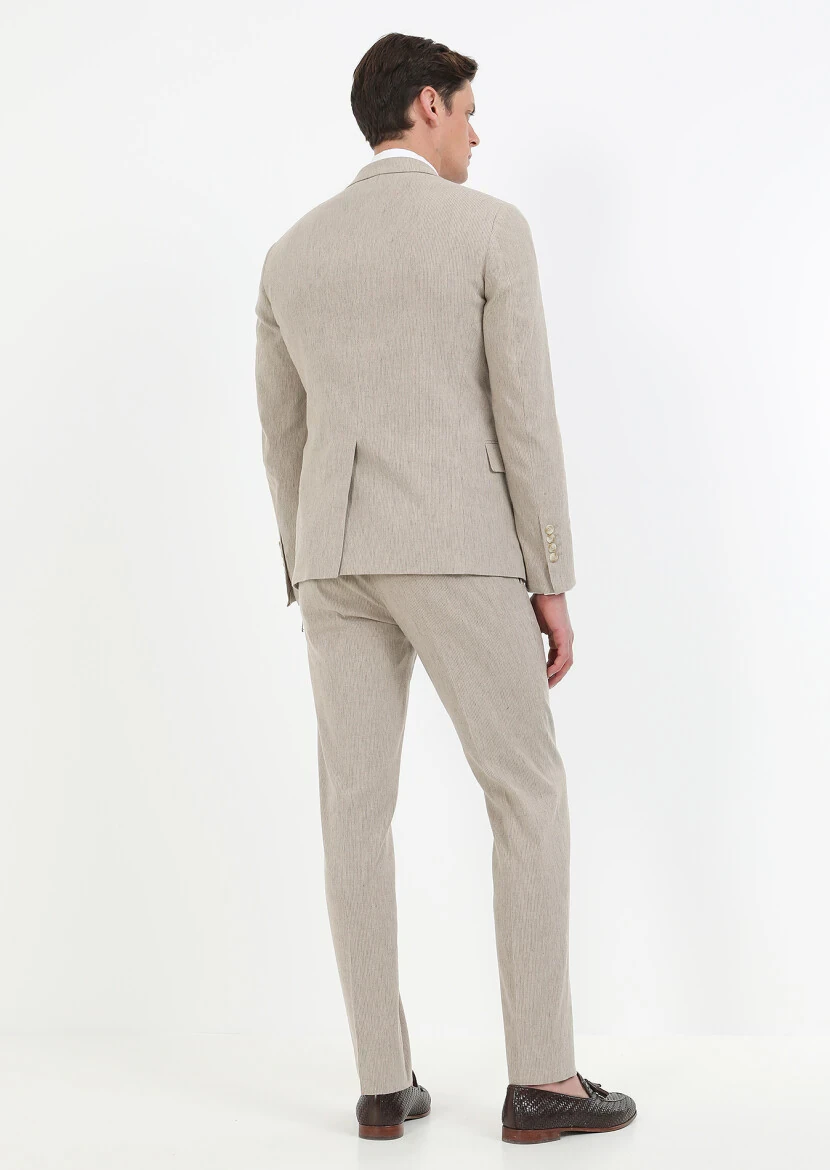 Vizon Çizgili Zeroweight Slim Fit Pamuk Karışımlı Takım Elbise - 6
