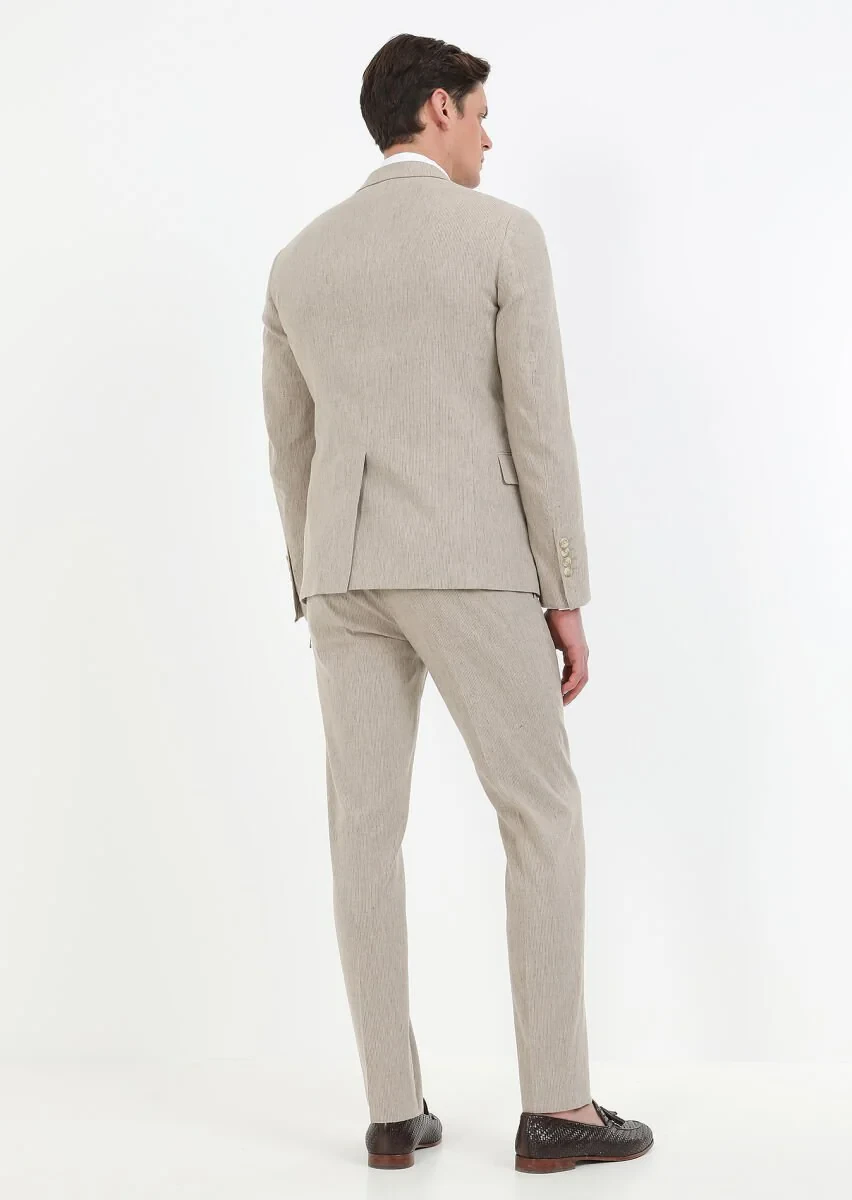 Vizon Çizgili Zeroweight Slim Fit Pamuk Karışımlı Takım Elbise - 6