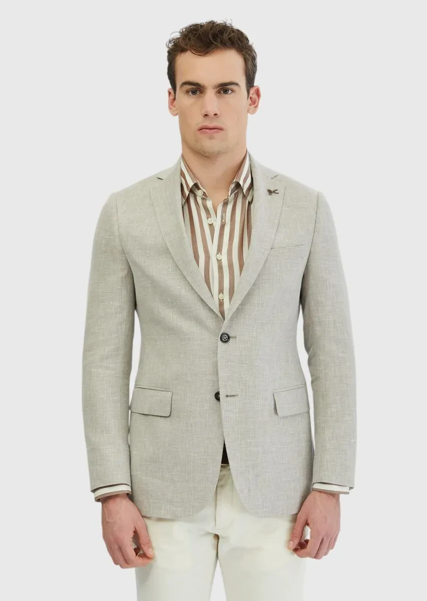 Vizon Desenli Regular Fit İpek Karışımlı Ceket - 1