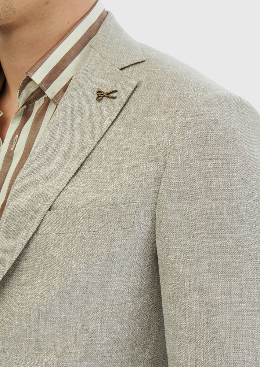 Vizon Desenli Regular Fit İpek Karışımlı Ceket - 4