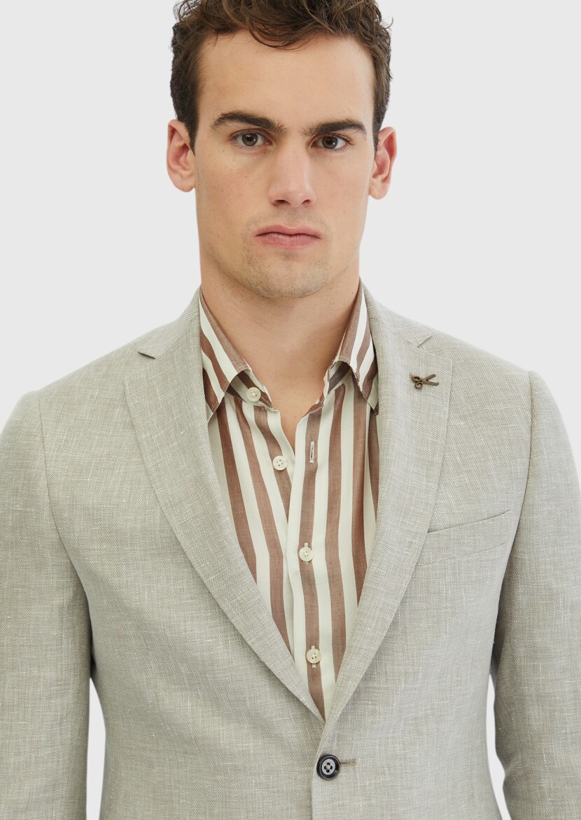 Vizon Desenli Regular Fit İpek Karışımlı Ceket - 3