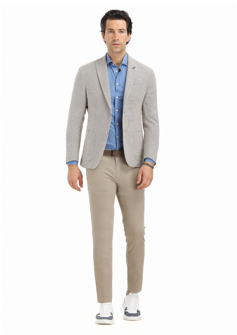 Vizon Desenli Shirt Shoulder Slim Fit İpek Karışımlı Ceket - RAMSEY