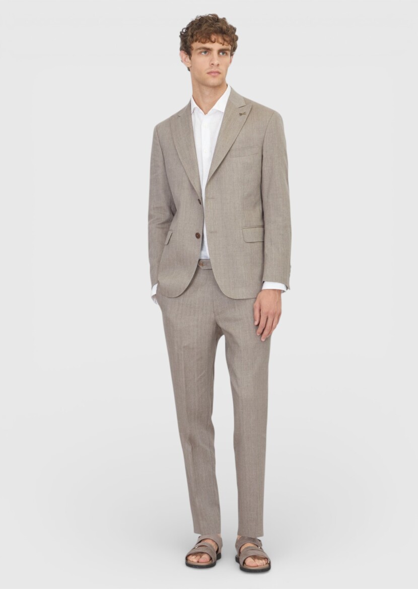 Vizon Desenli Zeroweight Slim Fit Yün Karışımlı Takım Elbise - 2