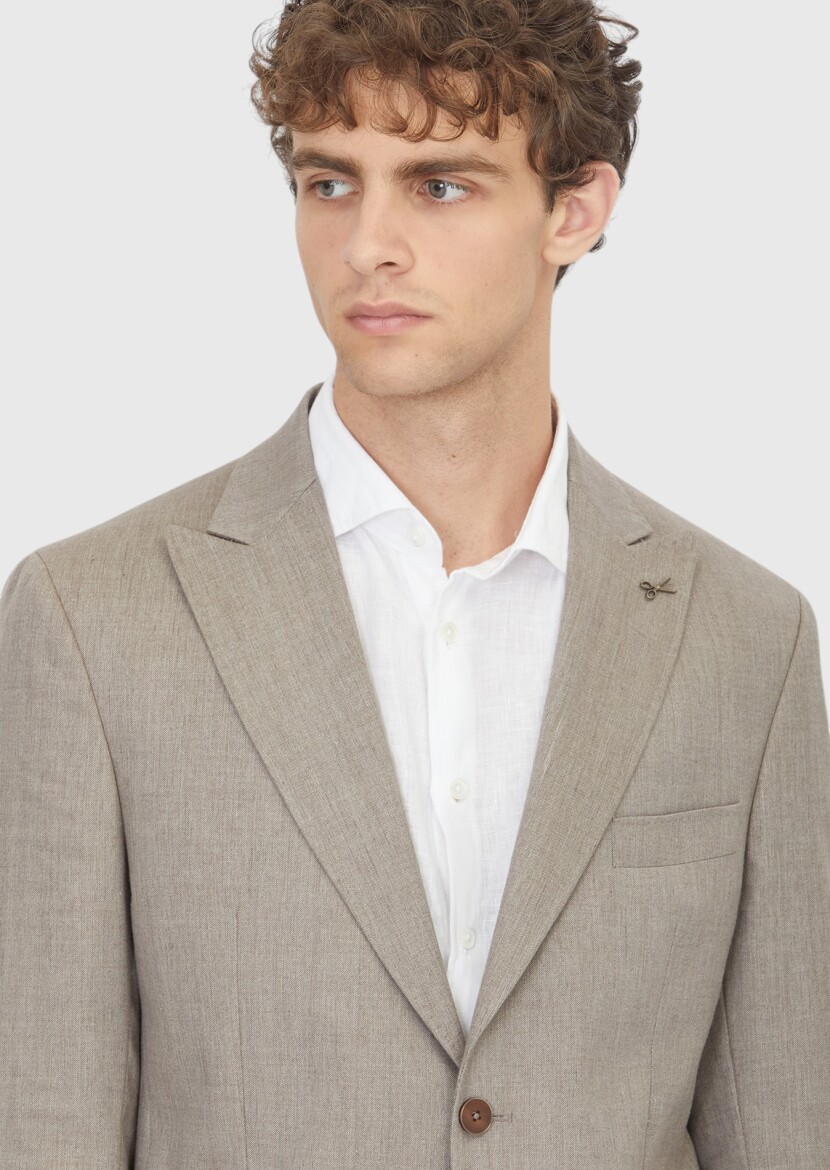 Vizon Desenli Zeroweight Slim Fit Yün Karışımlı Takım Elbise - 3