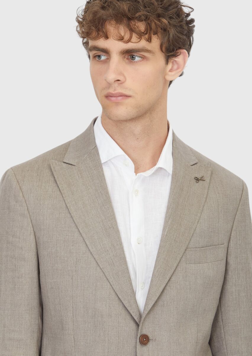 Vizon Desenli Zeroweight Slim Fit Yün Karışımlı Takım Elbise - 3