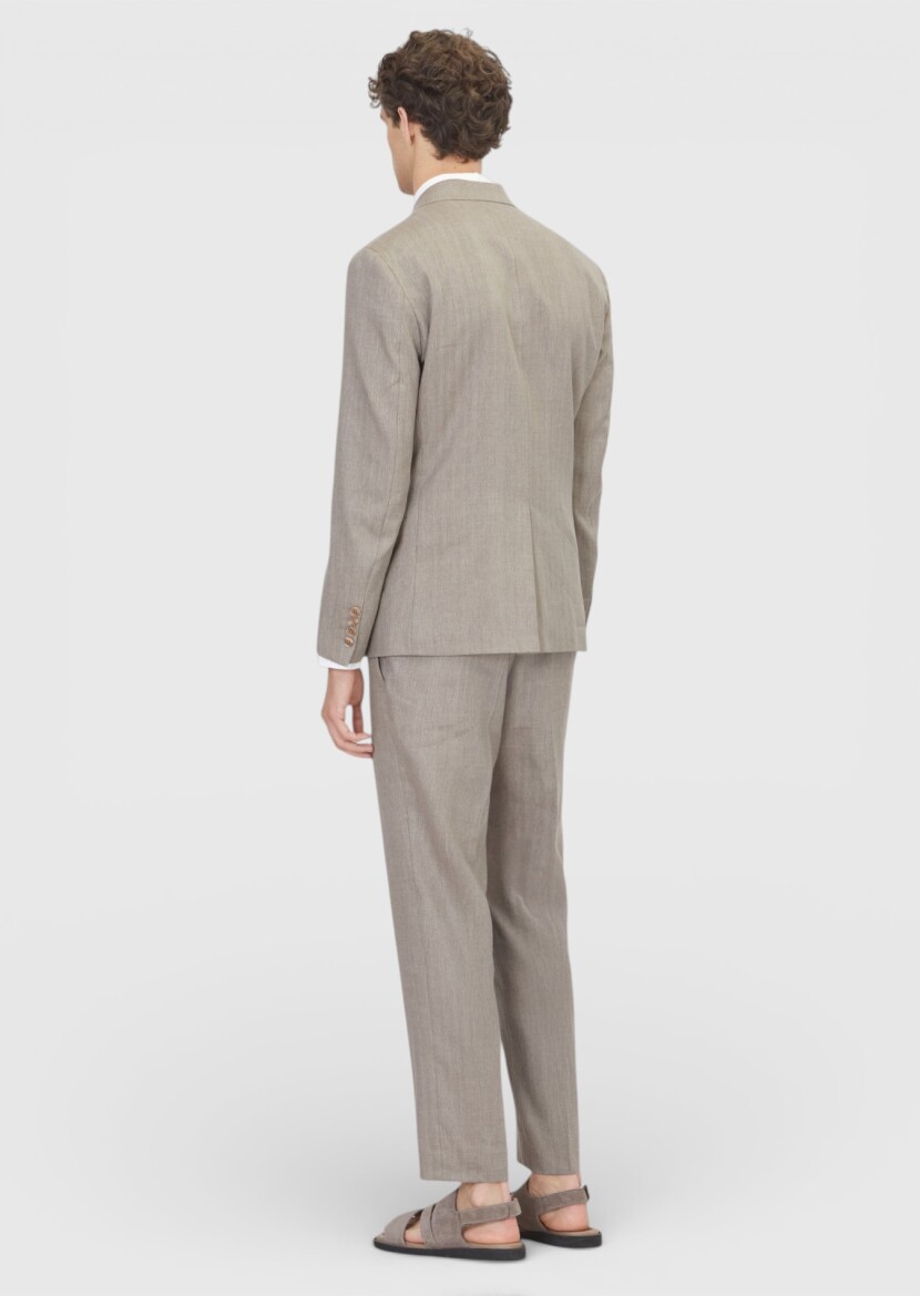 Vizon Desenli Zeroweight Slim Fit Yün Karışımlı Takım Elbise - 6