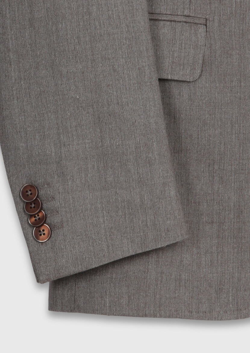 Vizon Desenli Zeroweight Slim Fit Yün Karışımlı Takım Elbise - 11
