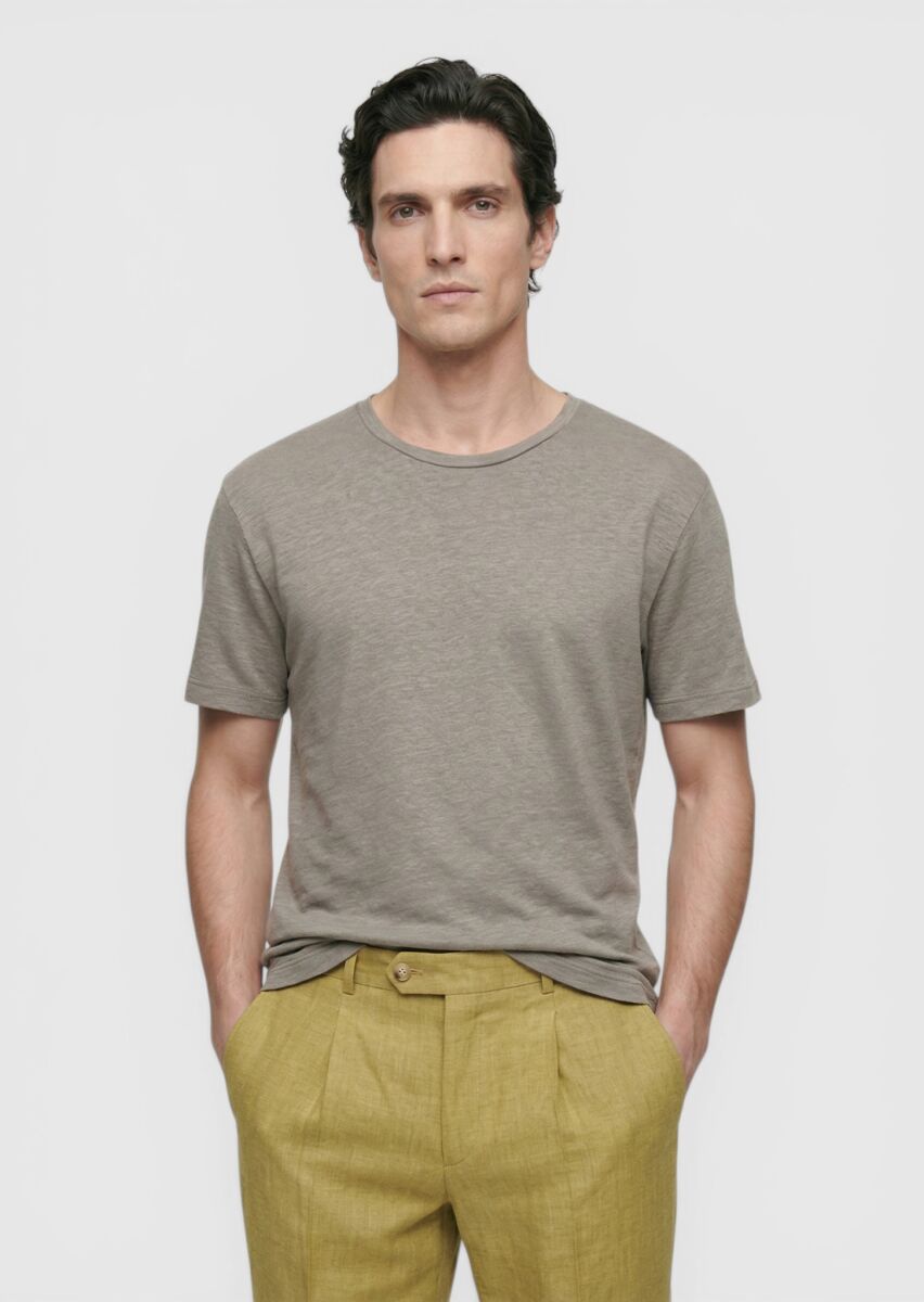 Vizon Düz %100 Keten T-Shirt - 1