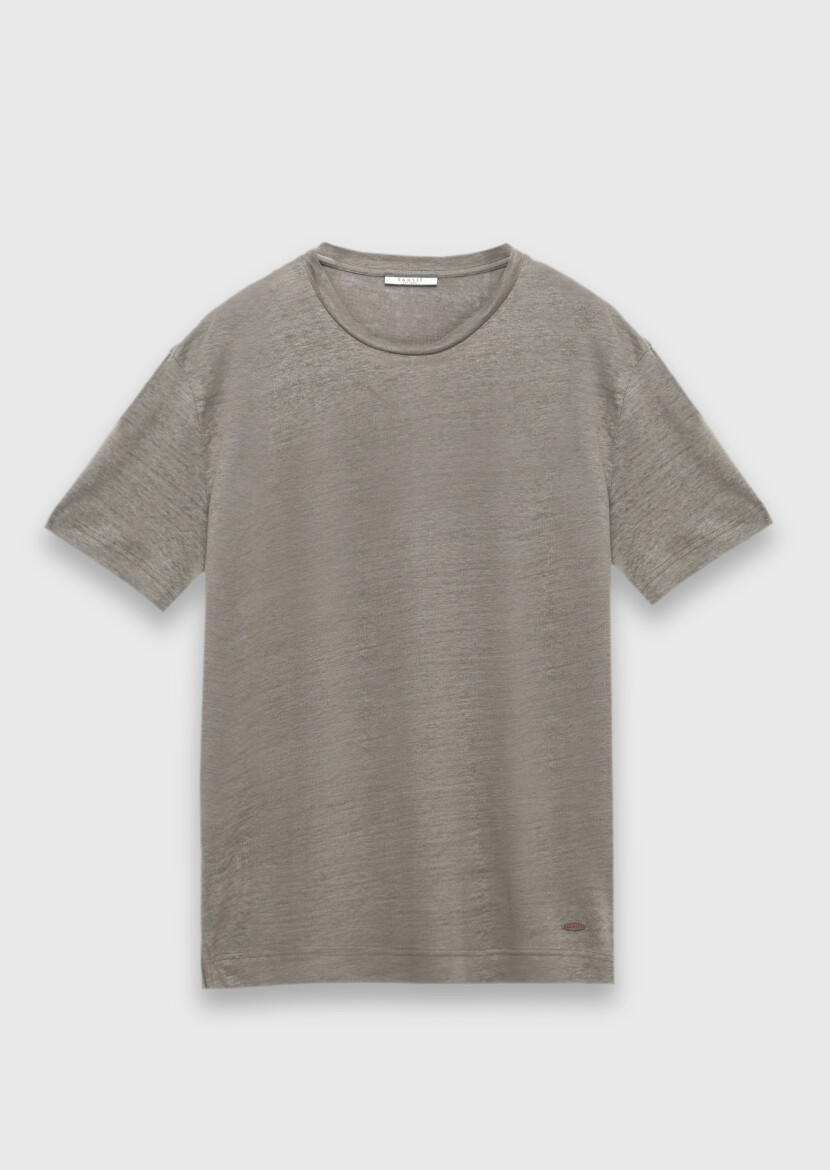Vizon Düz %100 Keten T-Shirt - 6