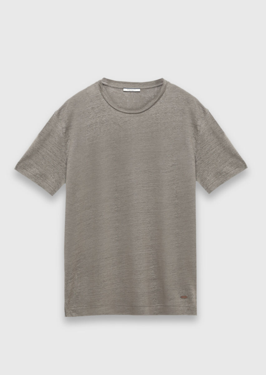 Vizon Düz %100 Keten T-Shirt - 6