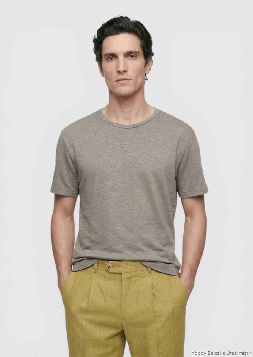 RAMSEY Vizon Düz %100 Keten T-Shirt
