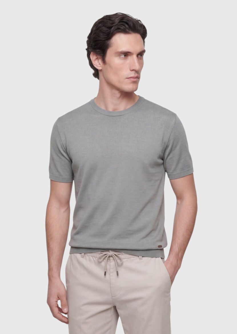 Vizon Düz %100 Pamuk T-Shirt - 1