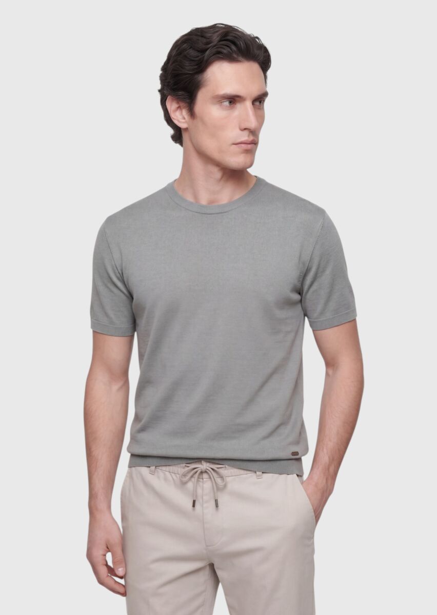 Vizon Düz %100 Pamuk T-Shirt - 1