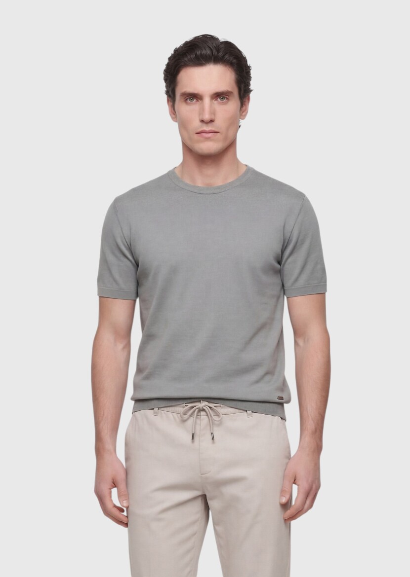 Vizon Düz %100 Pamuk T-Shirt - 3