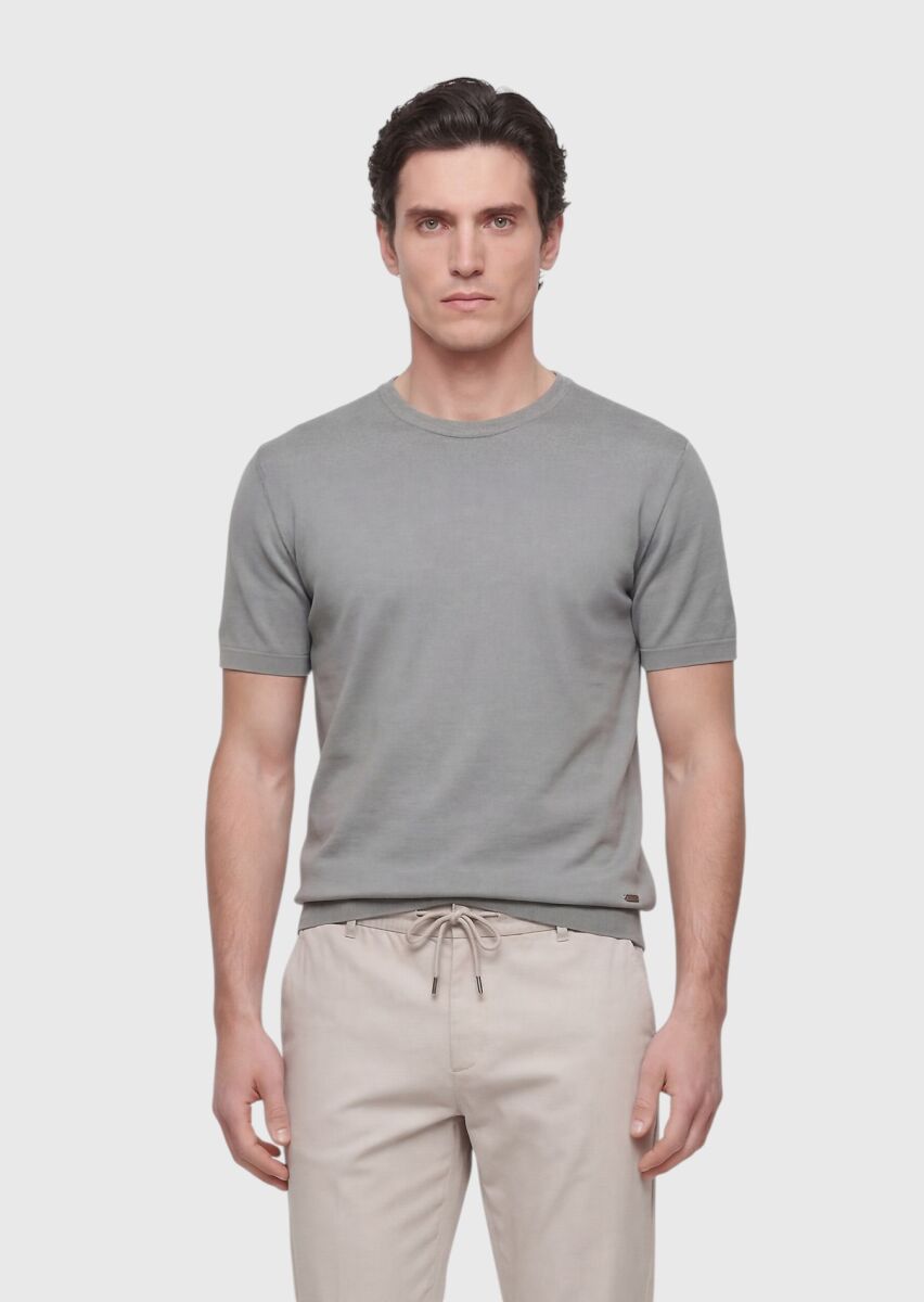 Vizon Düz %100 Pamuk T-Shirt - 3