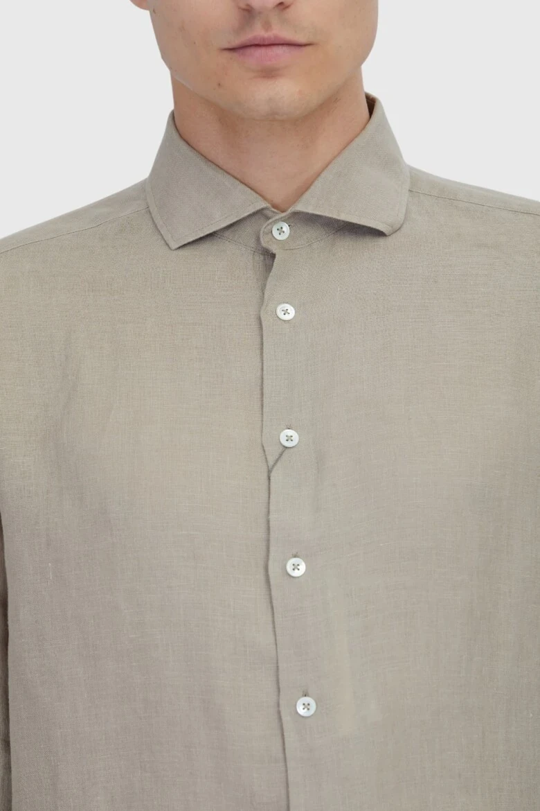 Vizon Düz Casual Fit Dokuma Casual %100 Keten Gömlek - 4