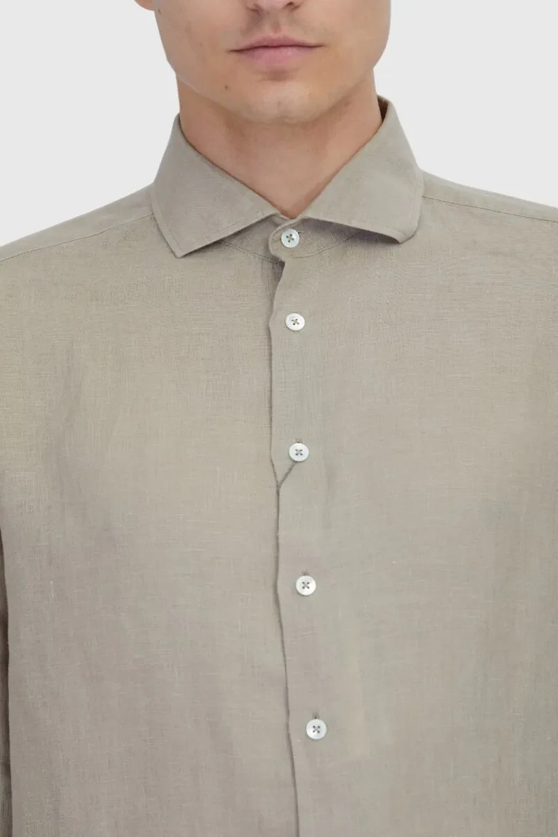 Vizon Düz Casual Fit Dokuma Casual %100 Keten Gömlek - 4