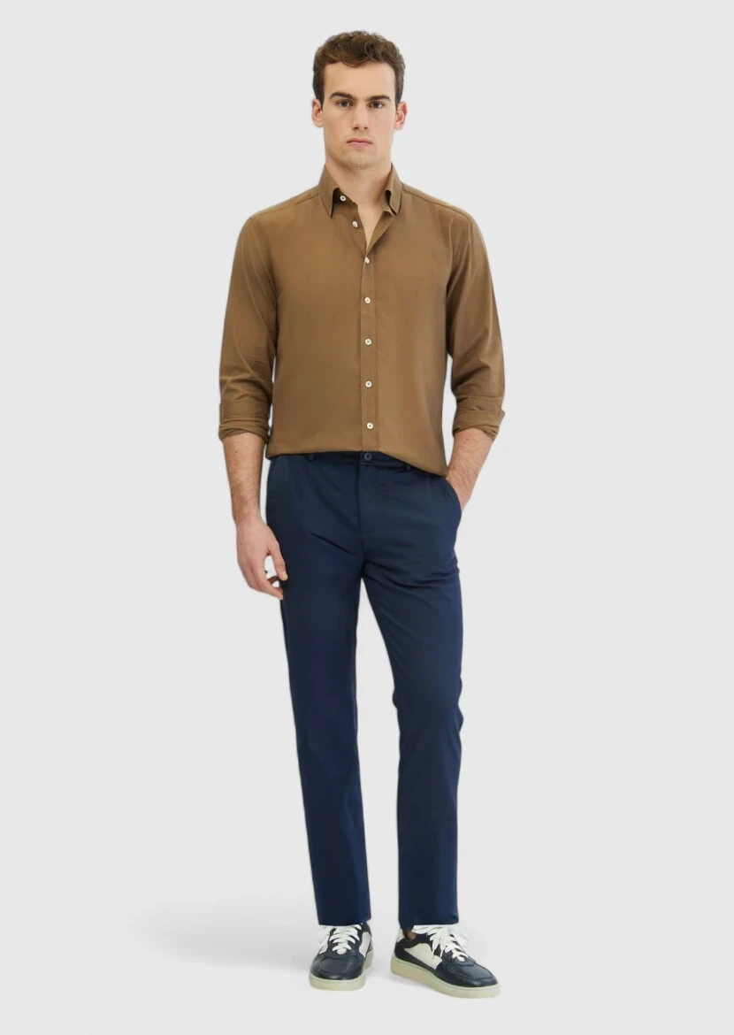 Vizon Düz Casual Fit Dokuma Casual %100 Pamuk Gömlek - 1