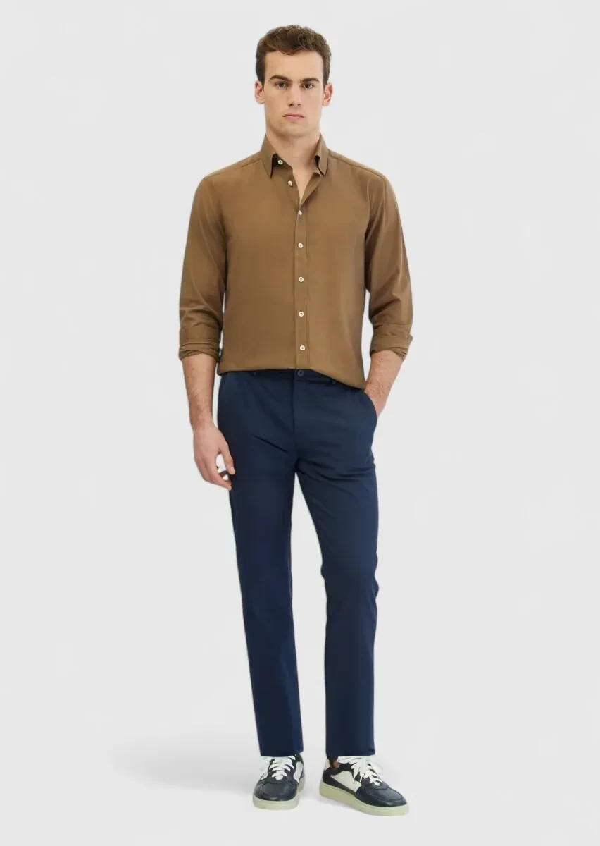 Vizon Düz Casual Fit Dokuma Casual %100 Pamuk Gömlek - 1