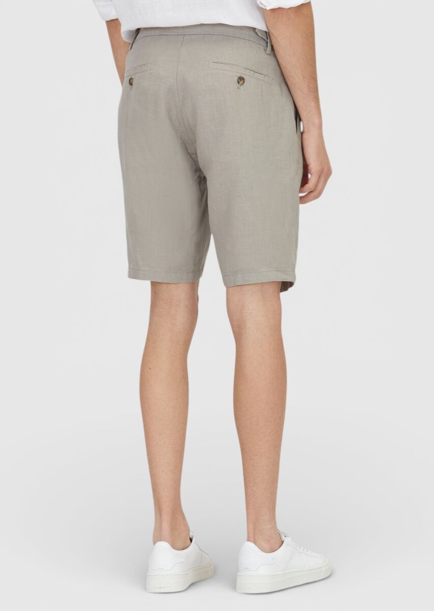 Vizon Düz Dokuma Carrot Fit Casual %100 Keten Bermuda - 5