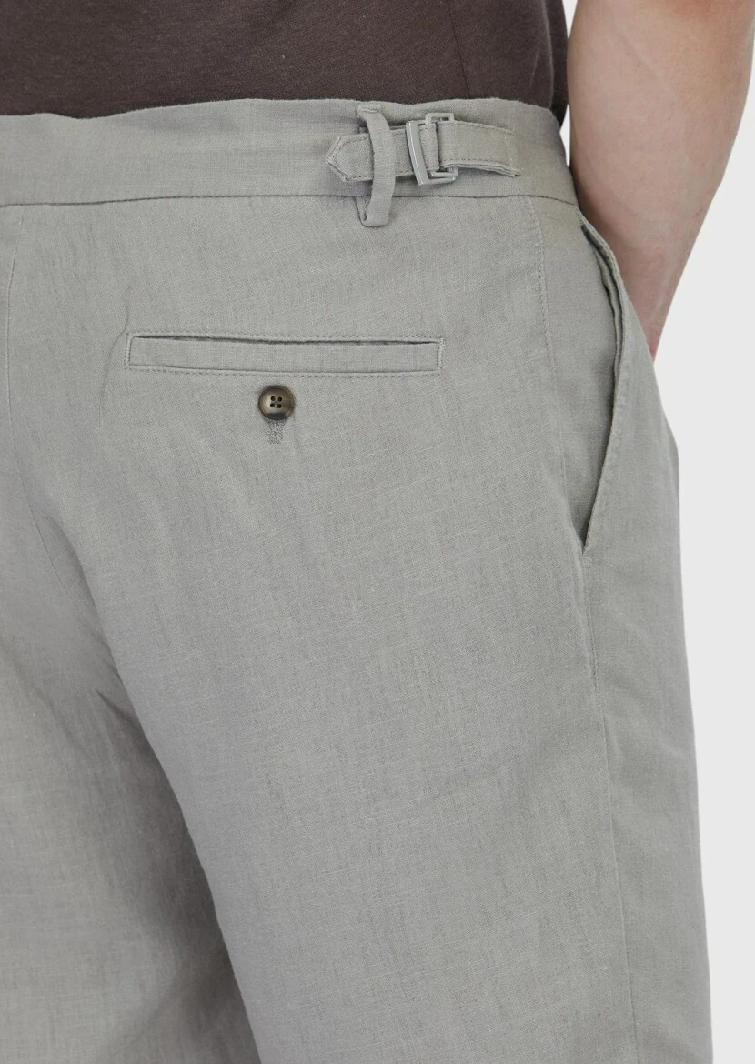 Vizon Düz Dokuma Carrot Fit Casual %100 Keten Bermuda - 6