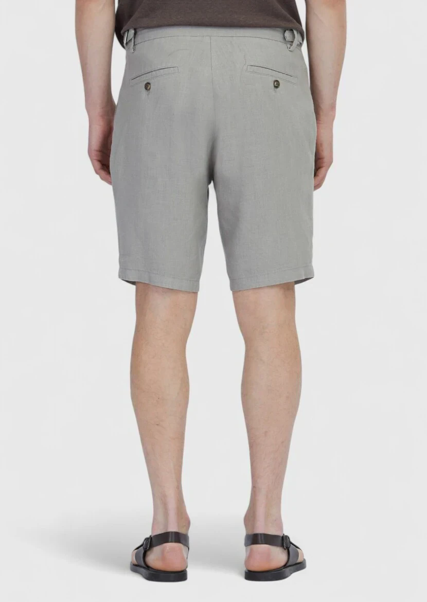 Vizon Düz Dokuma Carrot Fit Casual %100 Keten Bermuda - 7